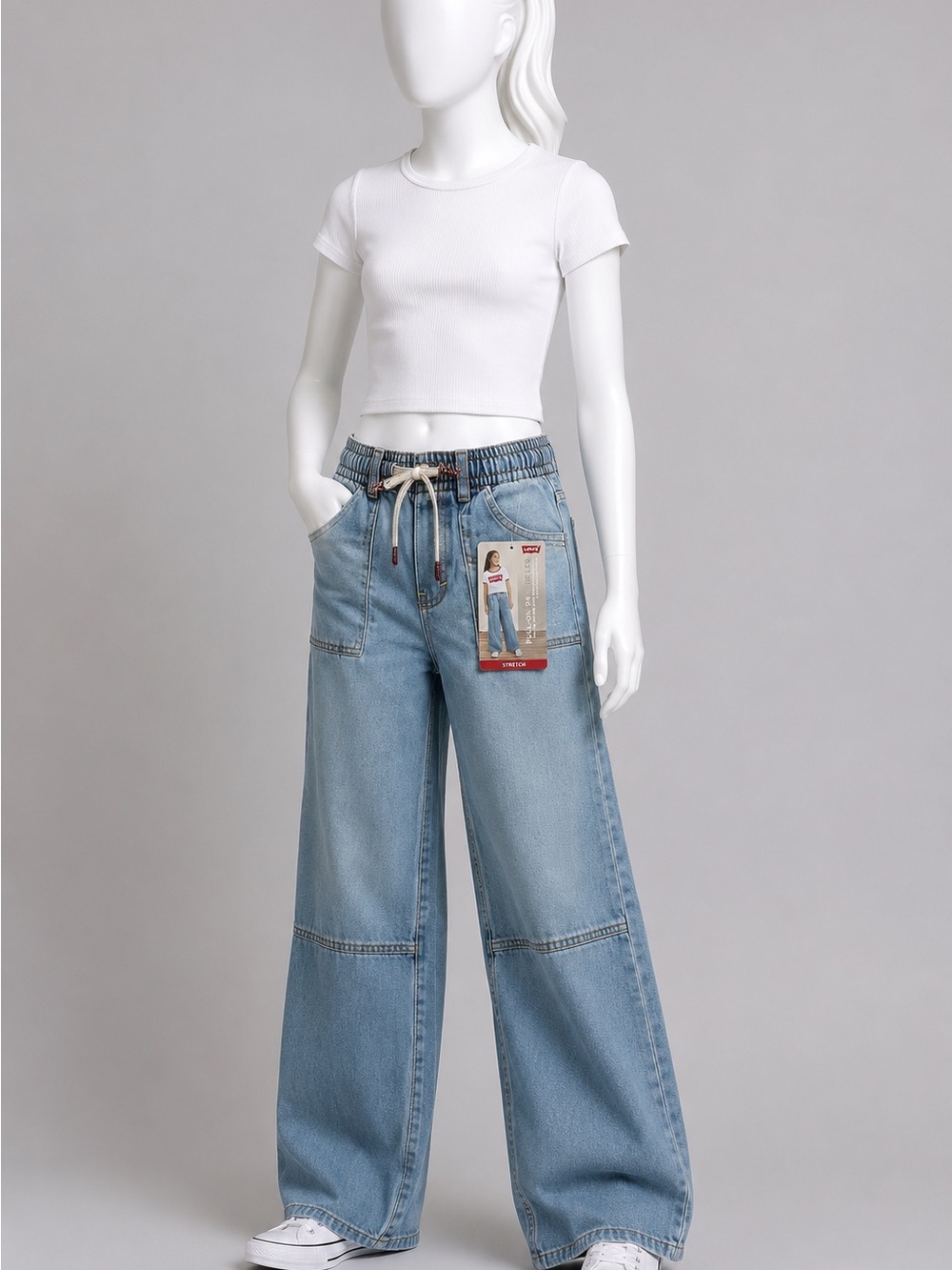 Levi’s Pull-On ‘94 Wide Leg Denim girls M NWT Light Wash Stretch Elastic Waist